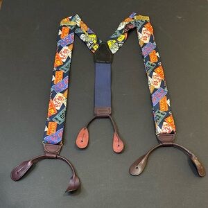 VTG 1990s Portfolio by Perry Ellis Silk Suspenders Novelty License Plate Print